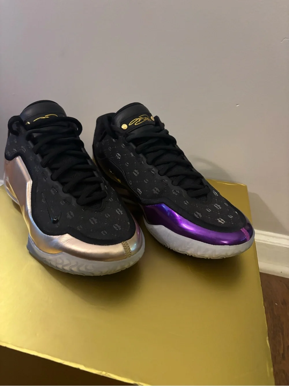 Men's Black Sneakers with Metallic Purple & Gold Accents